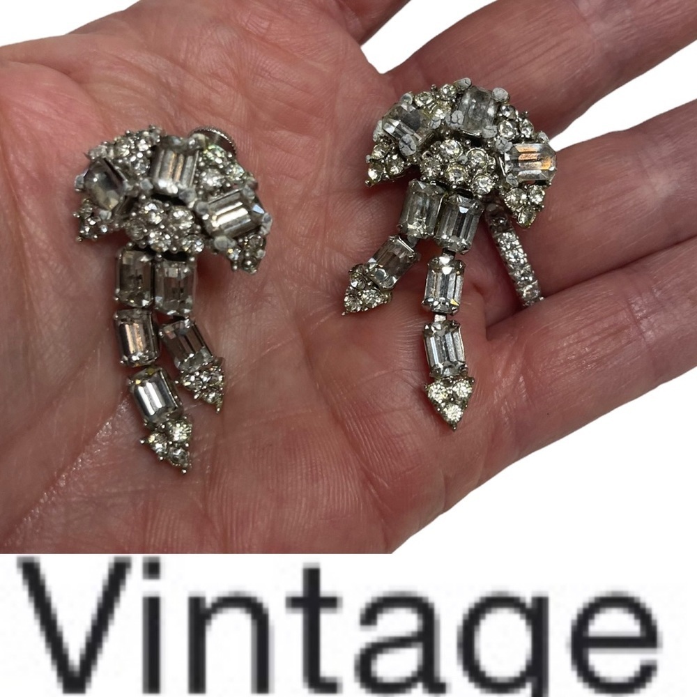 Vintage Mid Century Art Deco Cascading Rhinestone Earrings
